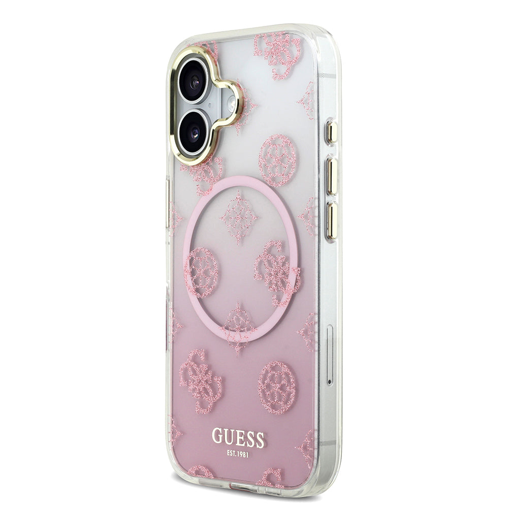 iPhone 17 Kılıf Guess Orjinal Lisanslı M-safe Şarj Özellikli Simli Peony Desenli Silikon Kapak
