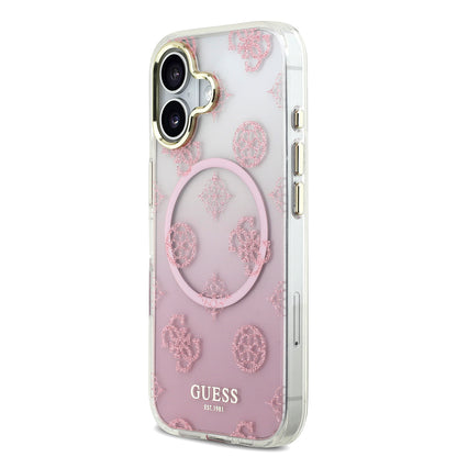 iPhone 17 Kılıf Guess Orjinal Lisanslı M-safe Şarj Özellikli Simli Peony Desenli Silikon Kapak