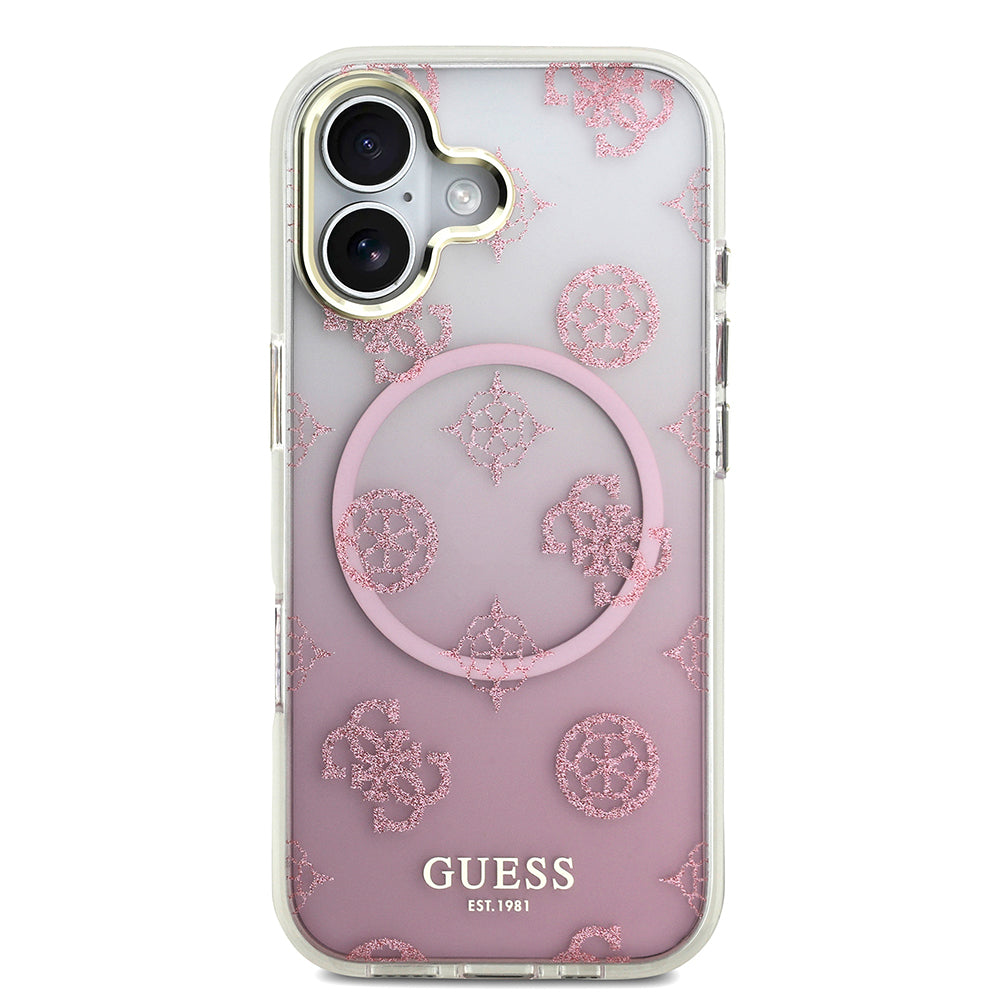 iPhone 17 Kılıf Guess Orjinal Lisanslı M-safe Şarj Özellikli Simli Peony Desenli Silikon Kapak