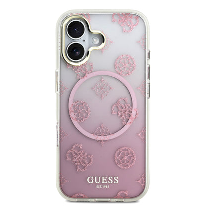 iPhone 17 Kılıf Guess Orjinal Lisanslı M-safe Şarj Özellikli Simli Peony Desenli Silikon Kapak