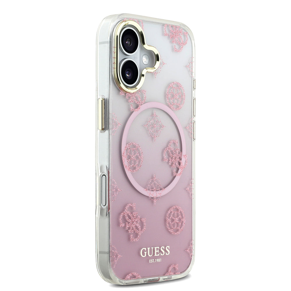 iPhone 17 Kılıf Guess Orjinal Lisanslı M-safe Şarj Özellikli Simli Peony Desenli Silikon Kapak