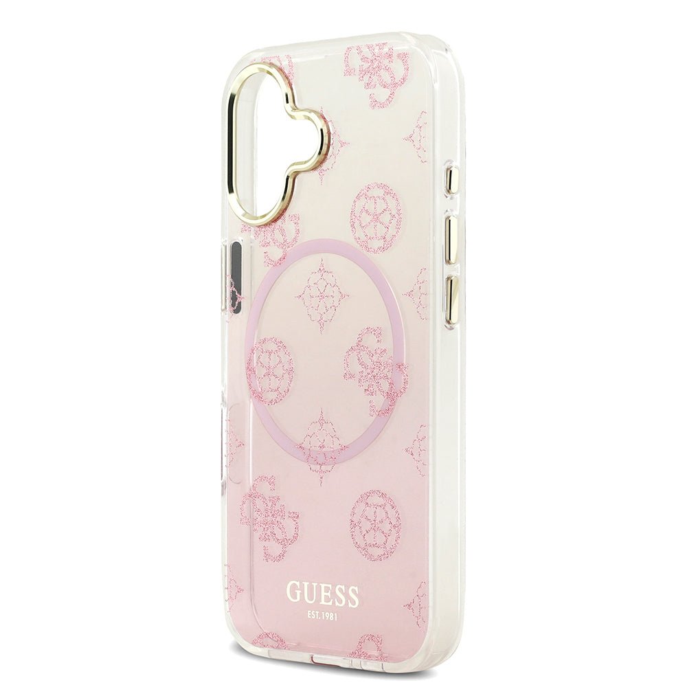 iPhone 17 Kılıf Guess Orjinal Lisanslı M-safe Şarj Özellikli Simli Peony Desenli Silikon Kapak