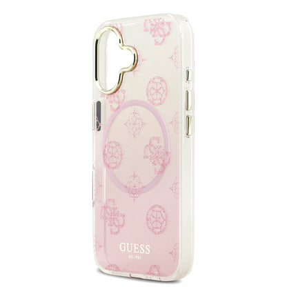 iPhone 17 Kılıf Guess Orjinal Lisanslı M-safe Şarj Özellikli Simli Peony Desenli Silikon Kapak