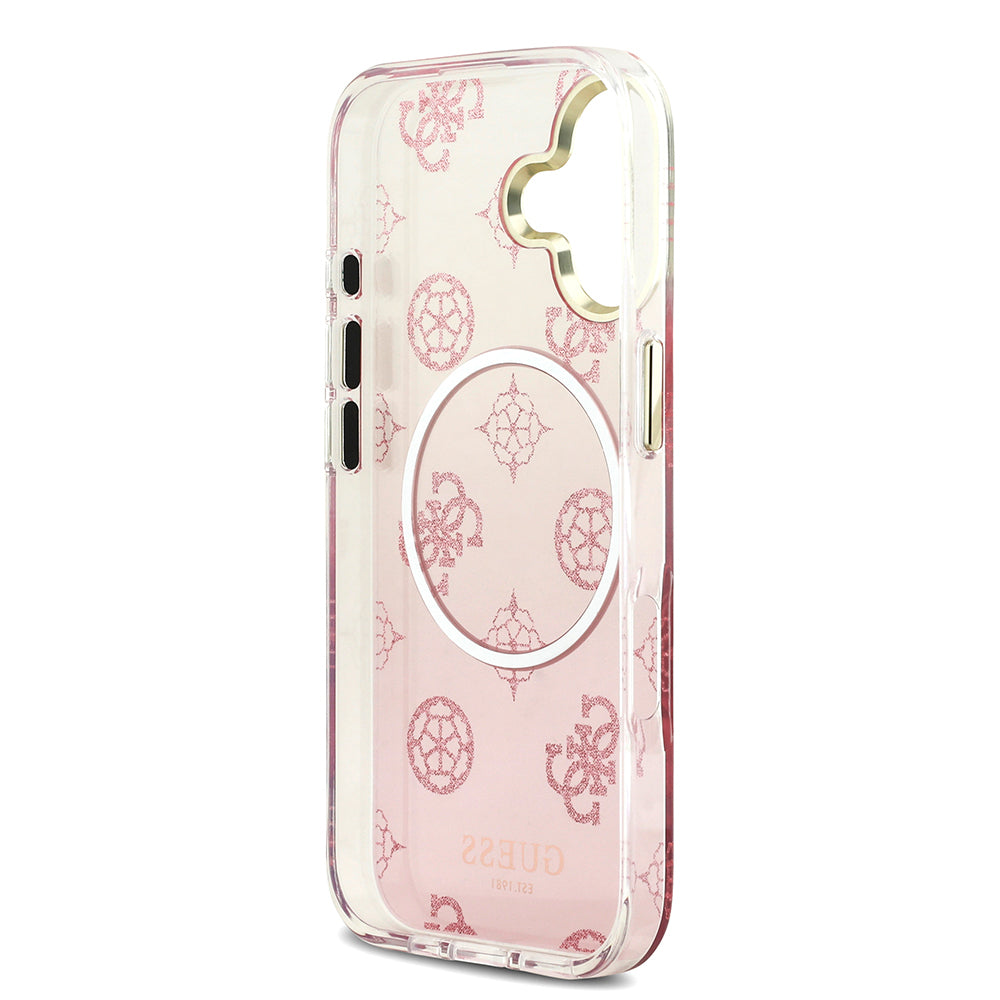 iPhone 17 Kılıf Guess Orjinal Lisanslı M-safe Şarj Özellikli Simli Peony Desenli Silikon Kapak