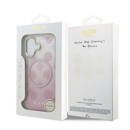 iPhone 17 Kılıf Guess Orjinal Lisanslı M-safe Şarj Özellikli Simli Peony Desenli Silikon Kapak