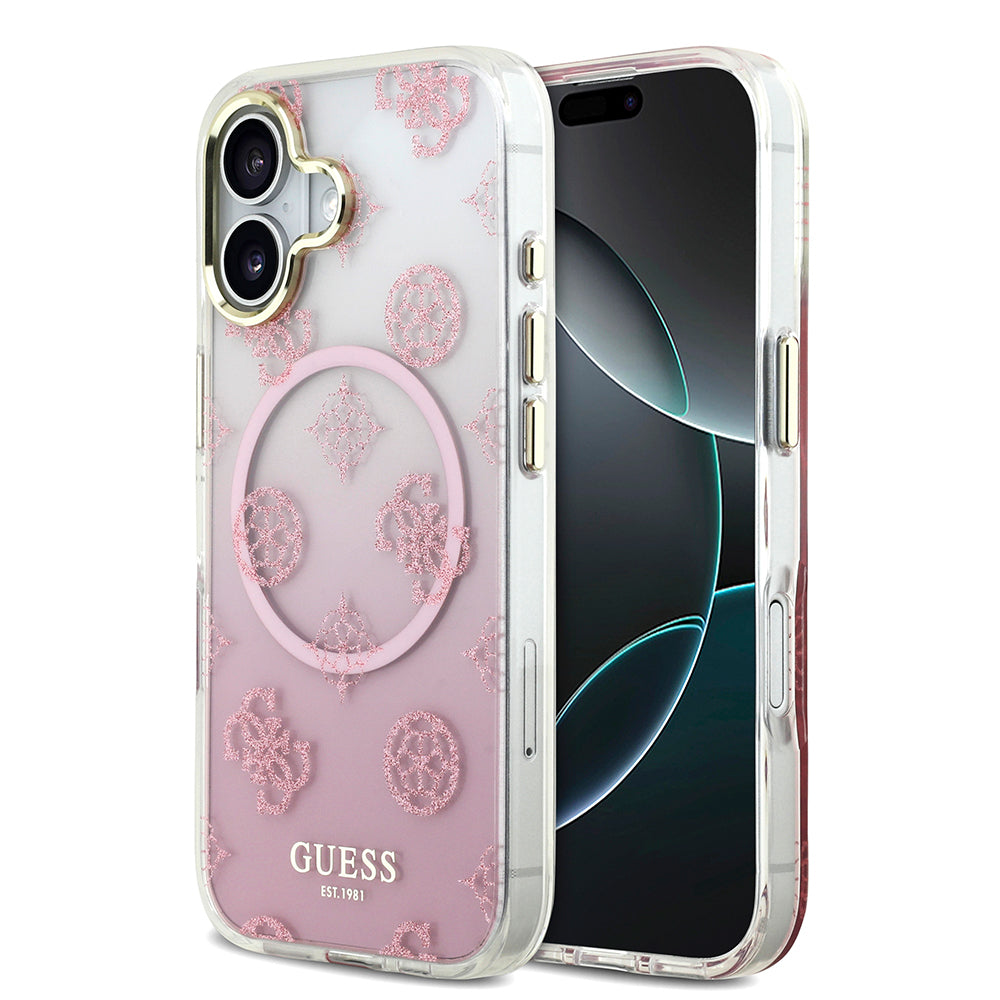iPhone 17 Kılıf Guess Orjinal Lisanslı M-safe Şarj Özellikli Simli Peony Desenli Silikon Kapak