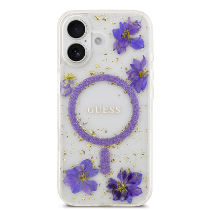 iPhone 17 Kılıf Guess Orjinal Lisanslı M-safe Şarj Özellikli Transparan Resin Flowers Kapak