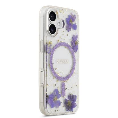 iPhone 17 Kılıf Guess Orjinal Lisanslı M-safe Şarj Özellikli Transparan Resin Flowers Kapak