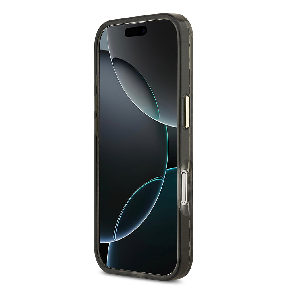 iPhone 17 Kılıf Guess Orjinal Lisanslı M-safe Şarj Özellikli Üçgen Logolu Simli Leopar Desenli Kapak