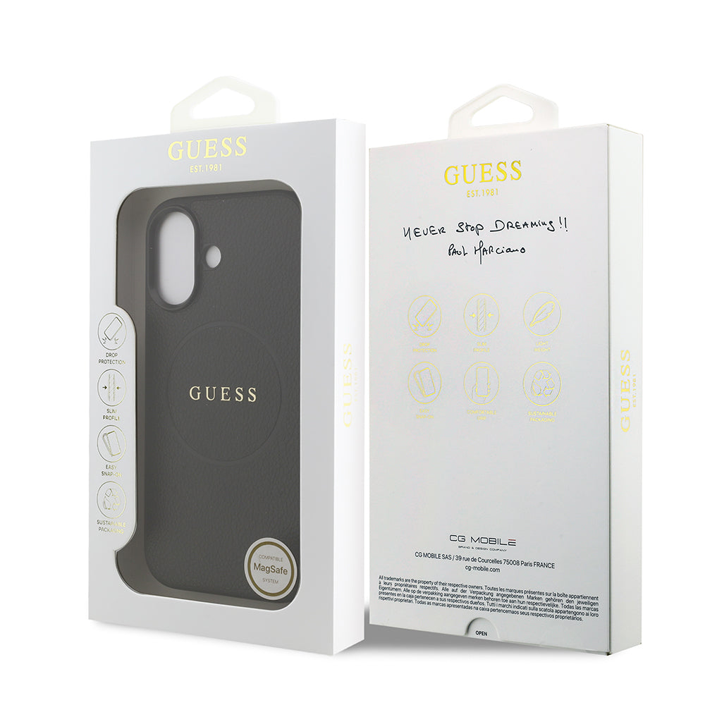 iPhone 17 Kılıf Guess Orjinal Lisanslı M-safe Şarj Özellikli Yazı Logolu PU Deri Kapak