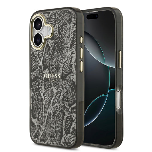 iPhone 17 Kılıf Guess Orjinal Lisanslı M-safe Şarj Özellikli Yazı Logolu Python Desenli Kapak