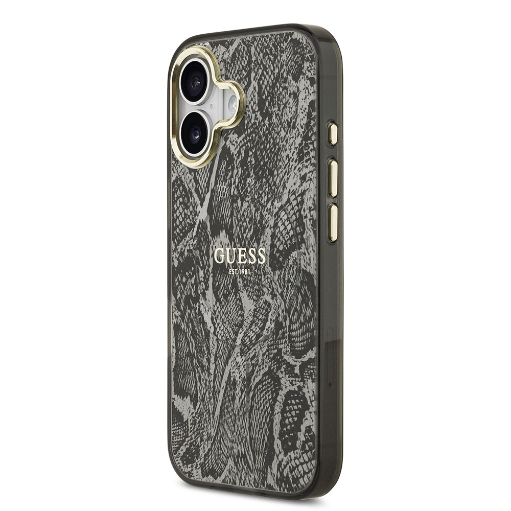 iPhone 17 Kılıf Guess Orjinal Lisanslı M-safe Şarj Özellikli Yazı Logolu Python Desenli Kapak