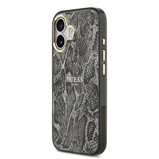 iPhone 17 Kılıf Guess Orjinal Lisanslı M-safe Şarj Özellikli Yazı Logolu Python Desenli Kapak
