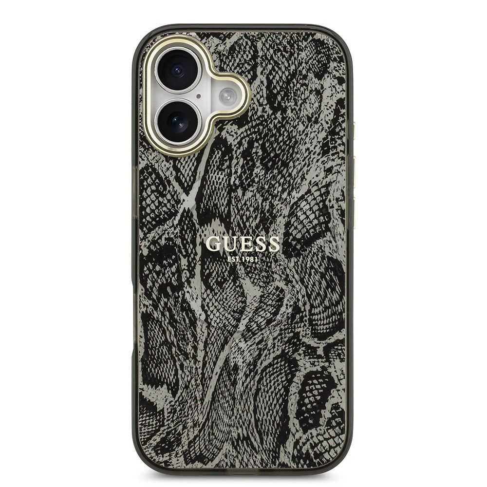 iPhone 17 Kılıf Guess Orjinal Lisanslı M-safe Şarj Özellikli Yazı Logolu Python Desenli Kapak