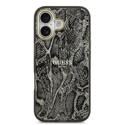 iPhone 17 Kılıf Guess Orjinal Lisanslı M-safe Şarj Özellikli Yazı Logolu Python Desenli Kapak