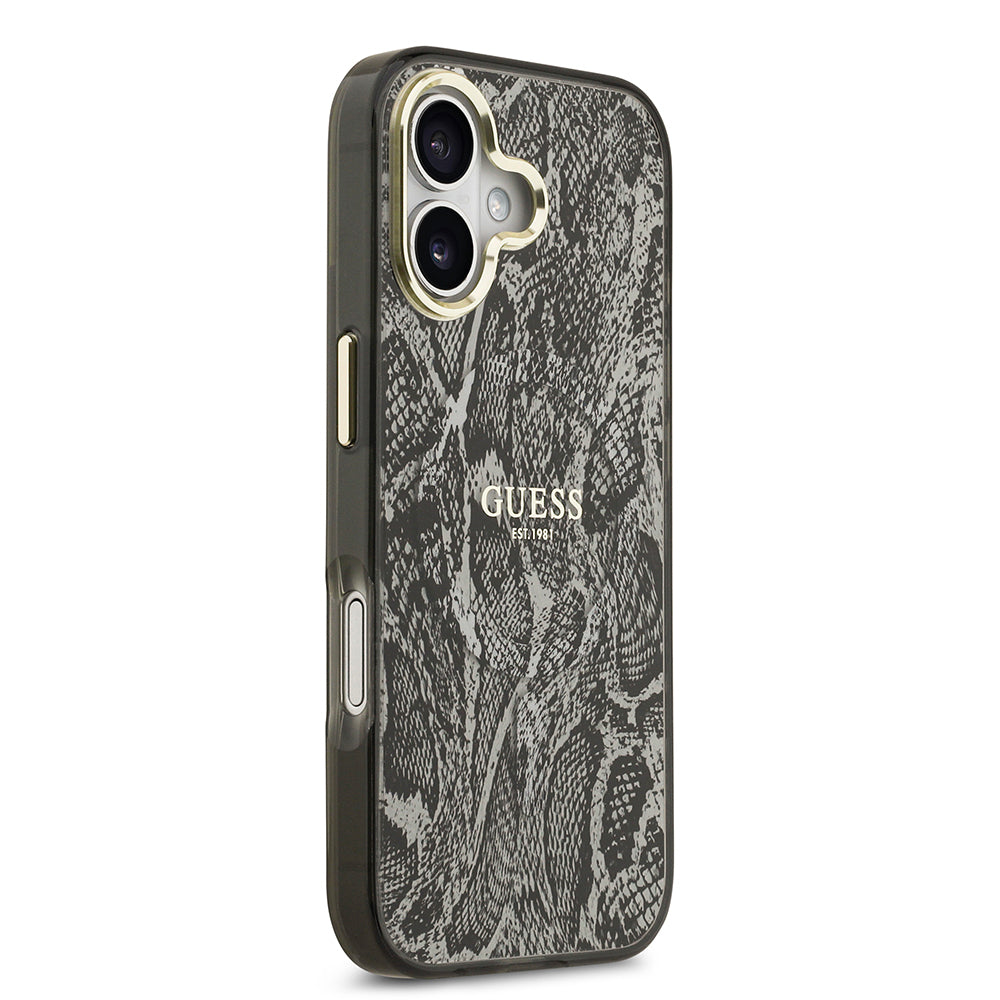 iPhone 17 Kılıf Guess Orjinal Lisanslı M-safe Şarj Özellikli Yazı Logolu Python Desenli Kapak