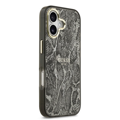 iPhone 17 Kılıf Guess Orjinal Lisanslı M-safe Şarj Özellikli Yazı Logolu Python Desenli Kapak