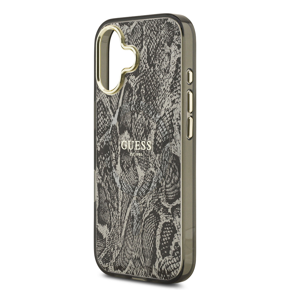 iPhone 17 Kılıf Guess Orjinal Lisanslı M-safe Şarj Özellikli Yazı Logolu Python Desenli Kapak