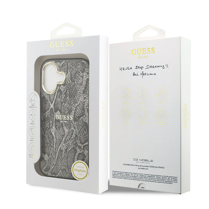 iPhone 17 Kılıf Guess Orjinal Lisanslı M-safe Şarj Özellikli Yazı Logolu Python Desenli Kapak