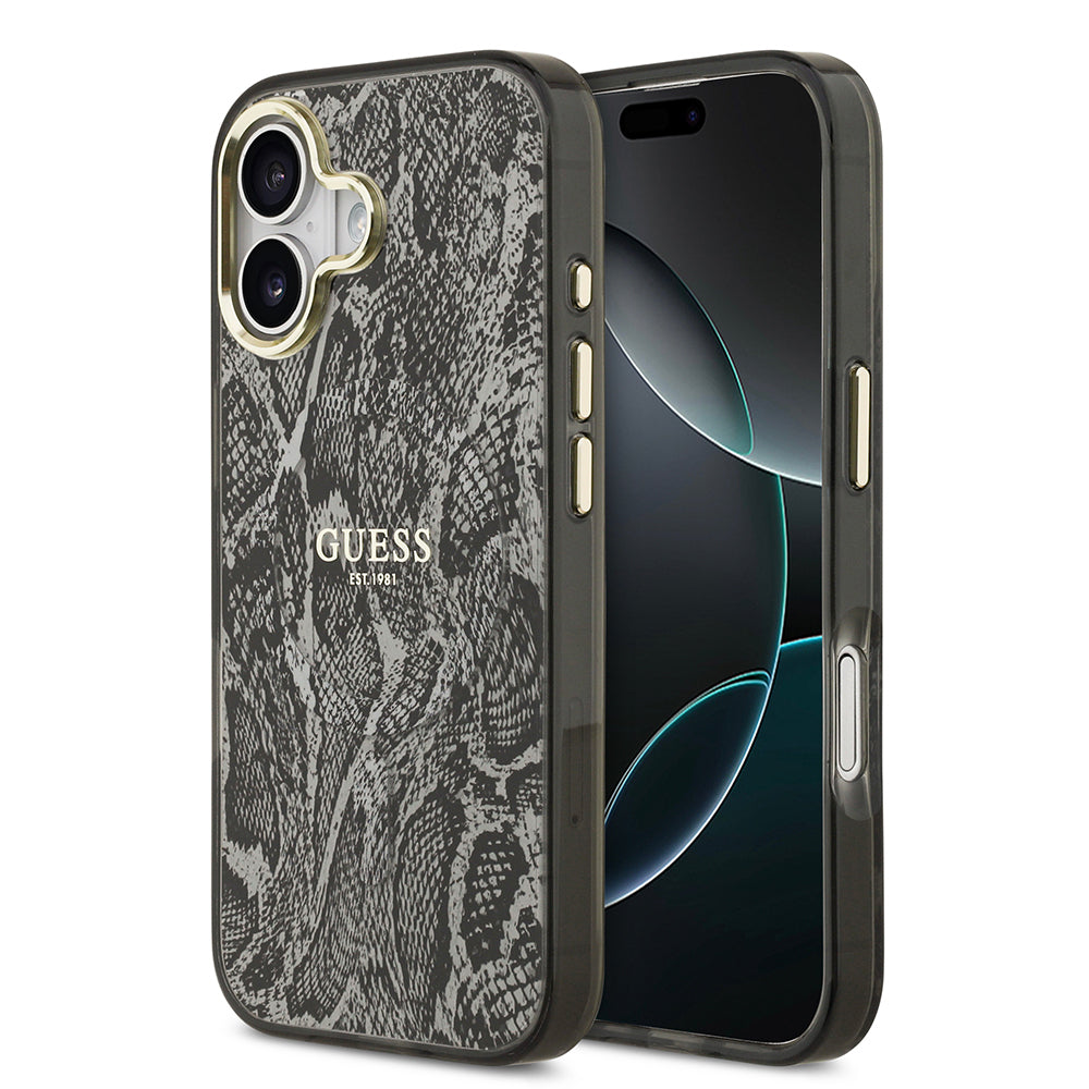 iPhone 17 Kılıf Guess Orjinal Lisanslı M-safe Şarj Özellikli Yazı Logolu Python Desenli Kapak