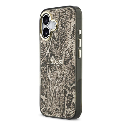 iPhone 17 Kılıf Guess Orjinal Lisanslı M-safe Şarj Özellikli Yazı Logolu Python Desenli Kapak