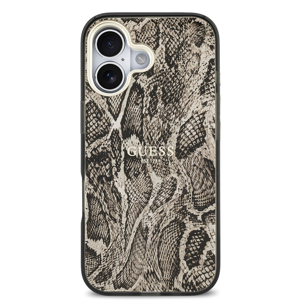 iPhone 17 Kılıf Guess Orjinal Lisanslı M-safe Şarj Özellikli Yazı Logolu Python Desenli Kapak