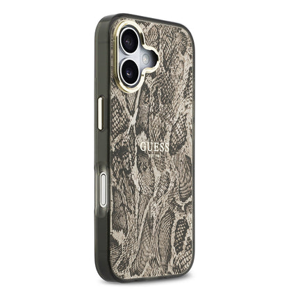 iPhone 17 Kılıf Guess Orjinal Lisanslı M-safe Şarj Özellikli Yazı Logolu Python Desenli Kapak