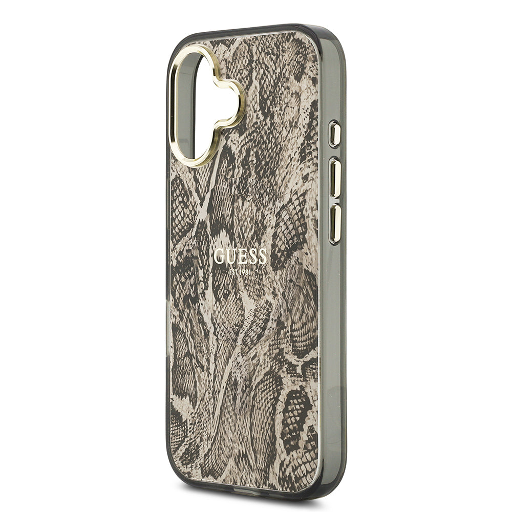 iPhone 17 Kılıf Guess Orjinal Lisanslı M-safe Şarj Özellikli Yazı Logolu Python Desenli Kapak