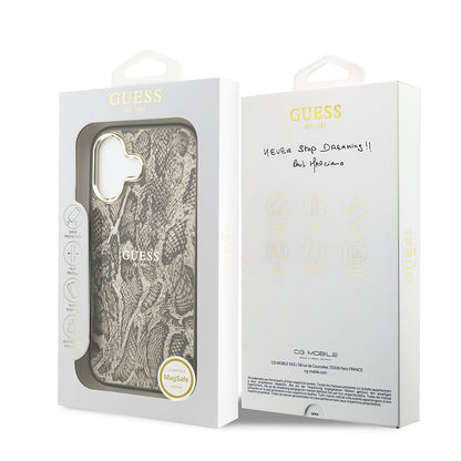 iPhone 17 Kılıf Guess Orjinal Lisanslı M-safe Şarj Özellikli Yazı Logolu Python Desenli Kapak