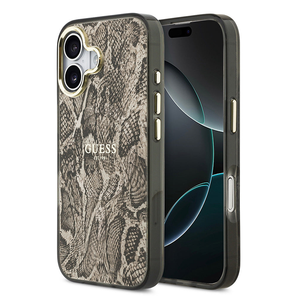 iPhone 17 Kılıf Guess Orjinal Lisanslı M-safe Şarj Özellikli Yazı Logolu Python Desenli Kapak