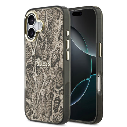 iPhone 17 Kılıf Guess Orjinal Lisanslı M-safe Şarj Özellikli Yazı Logolu Python Desenli Kapak