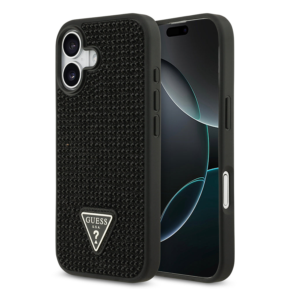 iPhone 17 Kılıf Guess Orjinal Lisanslı Taşlı Arka Yüzey Üçgen Logolu Kapak