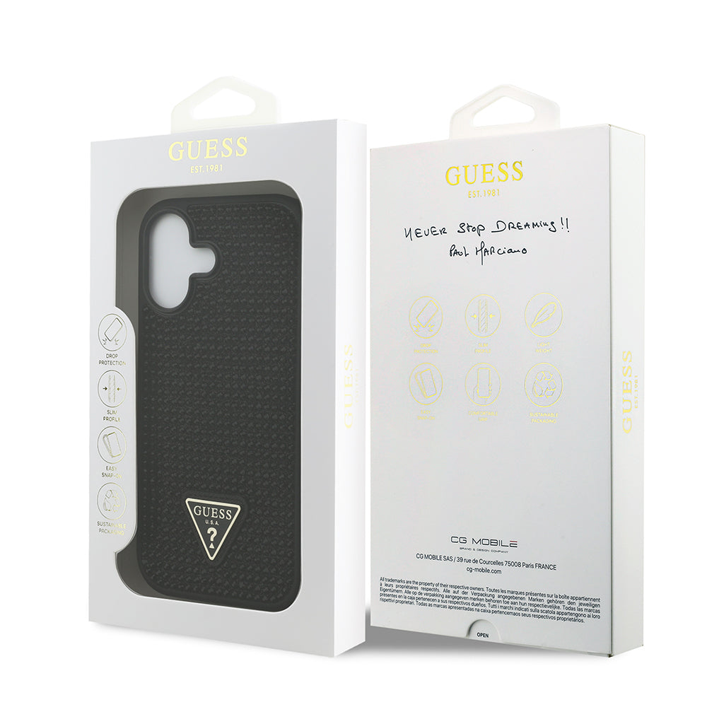 iPhone 17 Kılıf Guess Orjinal Lisanslı Taşlı Arka Yüzey Üçgen Logolu Kapak