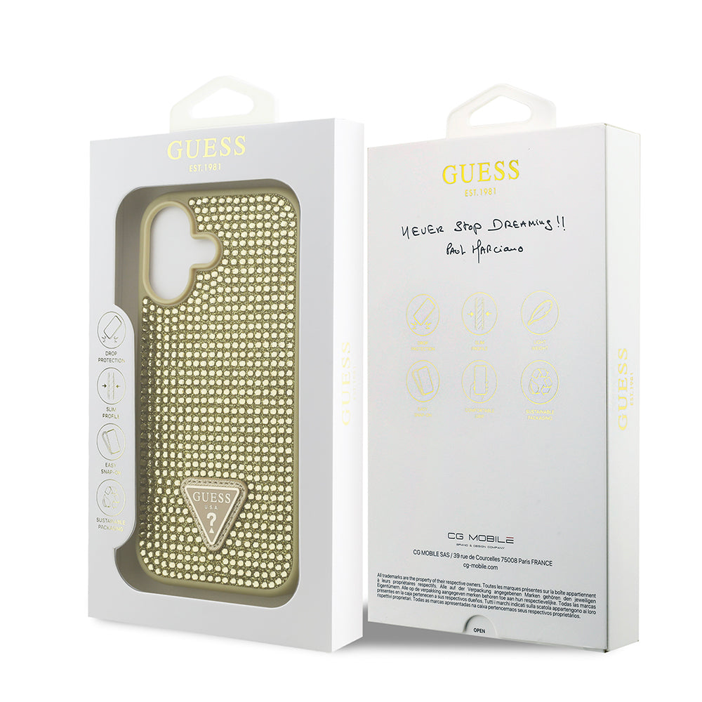 iPhone 17 Kılıf Guess Orjinal Lisanslı Taşlı Arka Yüzey Üçgen Logolu Kapak