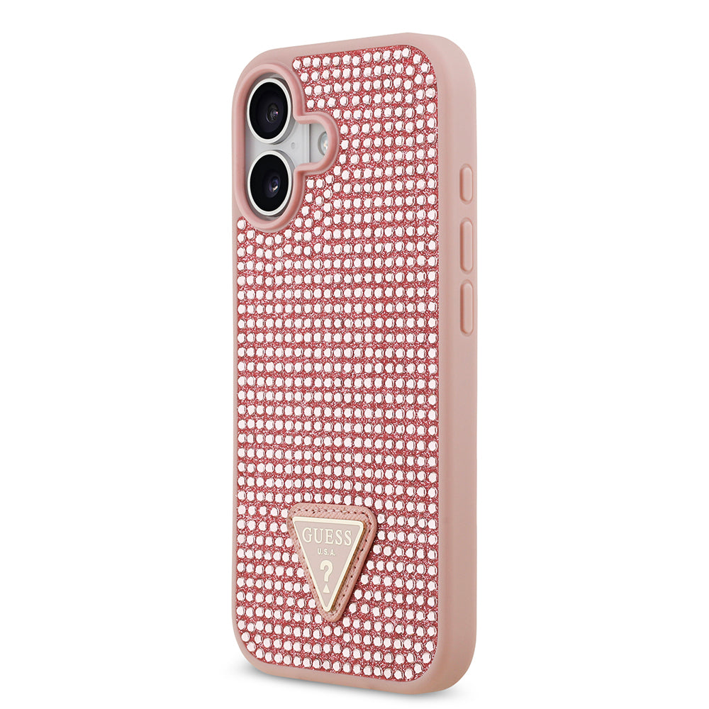 iPhone 17 Kılıf Guess Orjinal Lisanslı Taşlı Arka Yüzey Üçgen Logolu Kapak