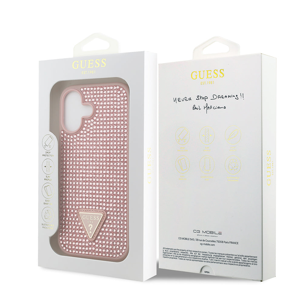 iPhone 17 Kılıf Guess Orjinal Lisanslı Taşlı Arka Yüzey Üçgen Logolu Kapak