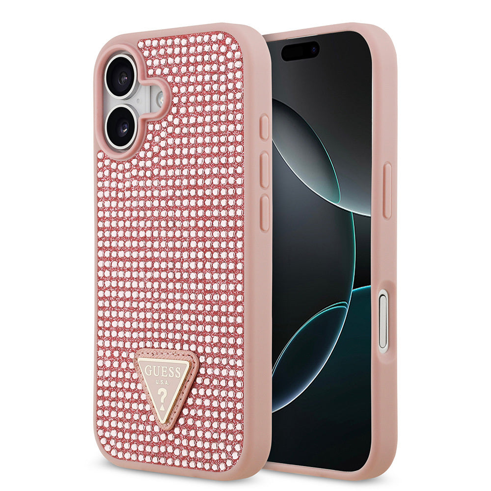 iPhone 17 Kılıf Guess Orjinal Lisanslı Taşlı Arka Yüzey Üçgen Logolu Kapak