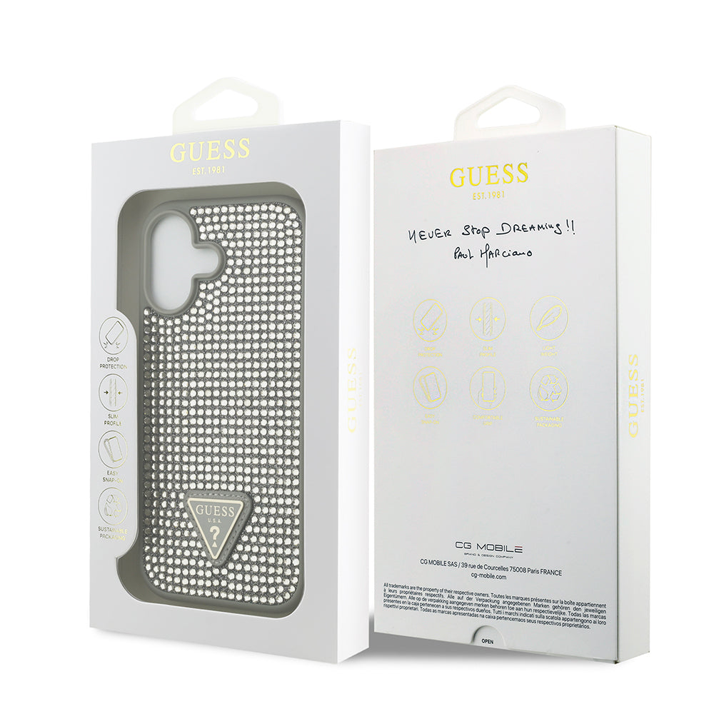 iPhone 17 Kılıf Guess Orjinal Lisanslı Taşlı Arka Yüzey Üçgen Logolu Kapak