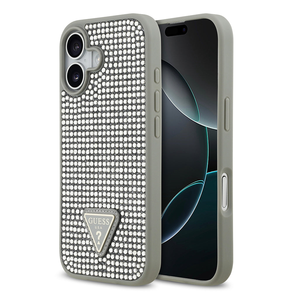 iPhone 17 Kılıf Guess Orjinal Lisanslı Taşlı Arka Yüzey Üçgen Logolu Kapak