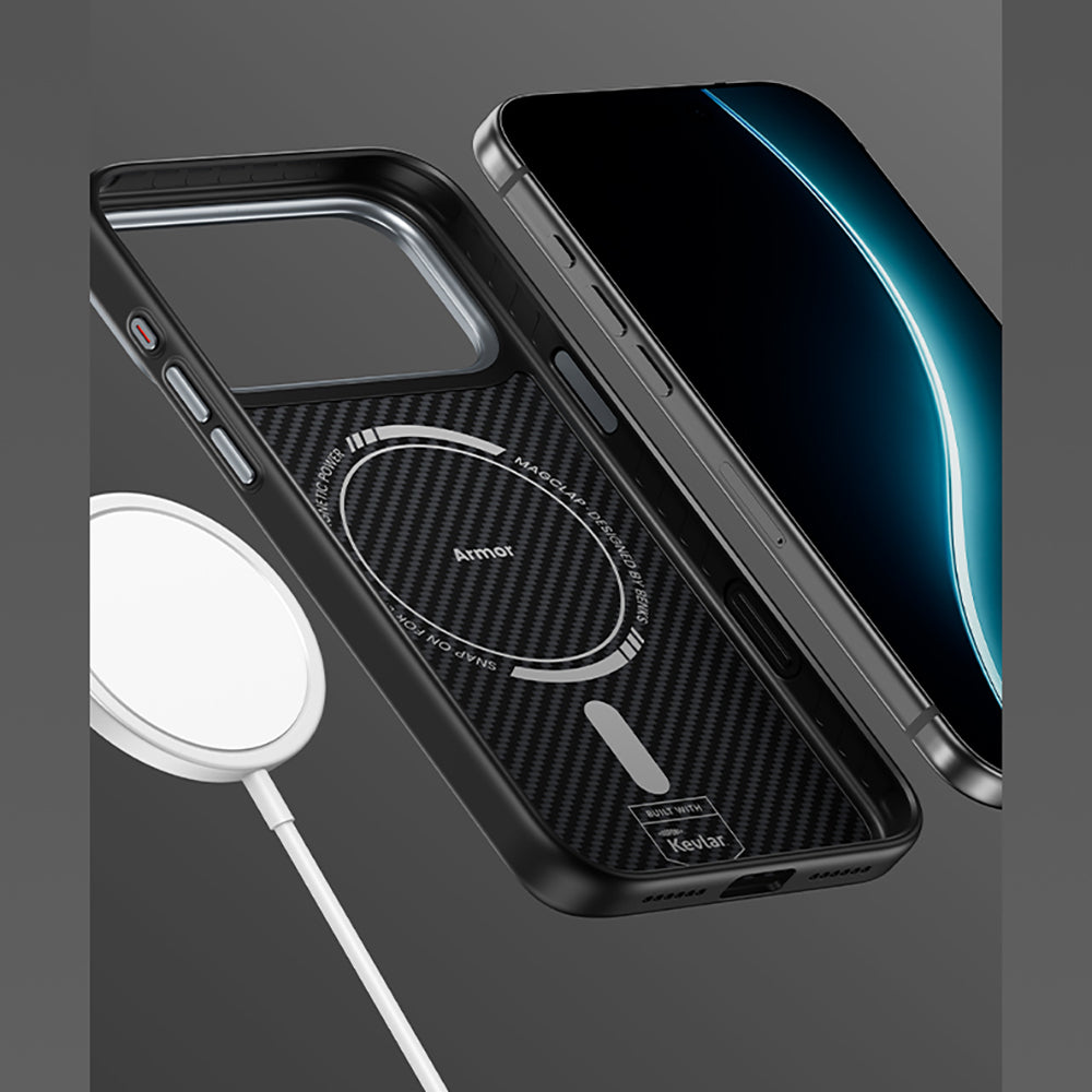 iPhone 17 Kılıf Karbon Fiber M-safe Şarj Özellikli Benks Hybrid ArmorPro 600D Kevlar Kapak