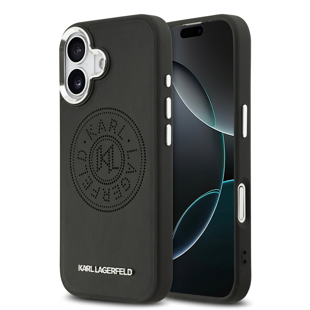 iPhone 17 Kılıf Karl Lagerfeld Orjinal Lisanslı M-safe Şarj Özellikli Delikli Tasarım Metal Logolu PU Deri Kapak