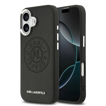 iPhone 17 Kılıf Karl Lagerfeld Orjinal Lisanslı M-safe Şarj Özellikli Delikli Tasarım Metal Logolu PU Deri Kapak
