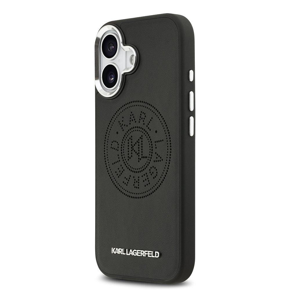iPhone 17 Kılıf Karl Lagerfeld Orjinal Lisanslı M-safe Şarj Özellikli Delikli Tasarım Metal Logolu PU Deri Kapak