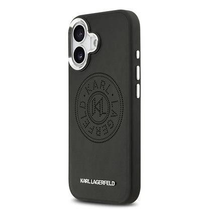 iPhone 17 Kılıf Karl Lagerfeld Orjinal Lisanslı M-safe Şarj Özellikli Delikli Tasarım Metal Logolu PU Deri Kapak