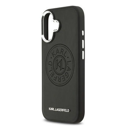 iPhone 17 Kılıf Karl Lagerfeld Orjinal Lisanslı M-safe Şarj Özellikli Delikli Tasarım Metal Logolu PU Deri Kapak