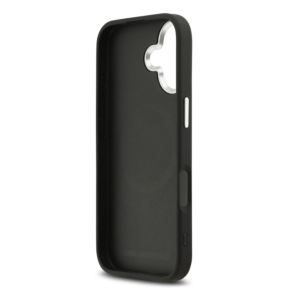 iPhone 17 Kılıf Karl Lagerfeld Orjinal Lisanslı M-safe Şarj Özellikli Delikli Tasarım Metal Logolu PU Deri Kapak