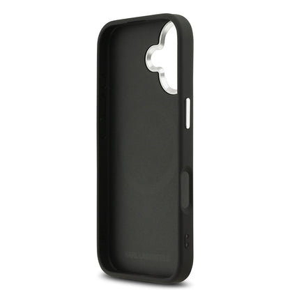 iPhone 17 Kılıf Karl Lagerfeld Orjinal Lisanslı M-safe Şarj Özellikli Delikli Tasarım Metal Logolu PU Deri Kapak