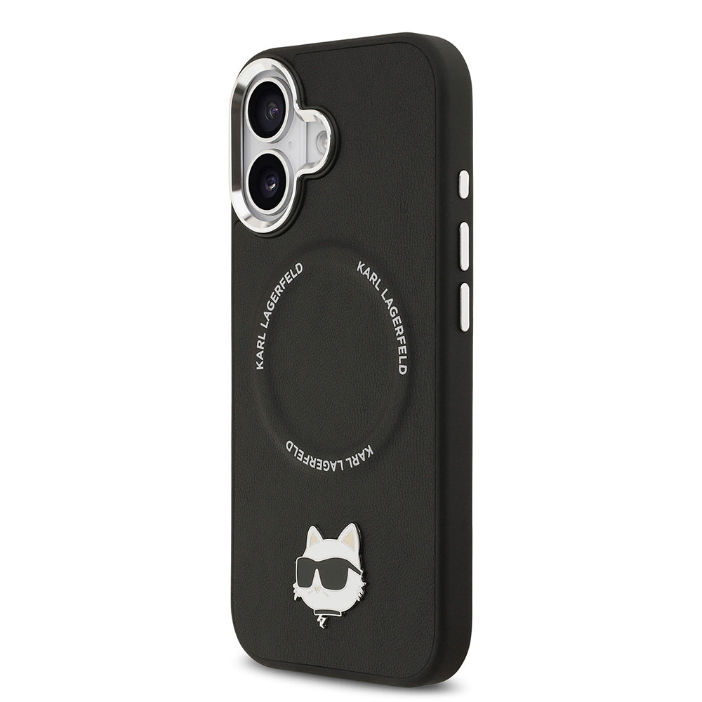 iPhone 17 Kılıf Karl Lagerfeld Orjinal Lisanslı M-safe Şarj Özellikli Metal Kamera ve Buton Tasarımlı Choupette PU Deri Kapak