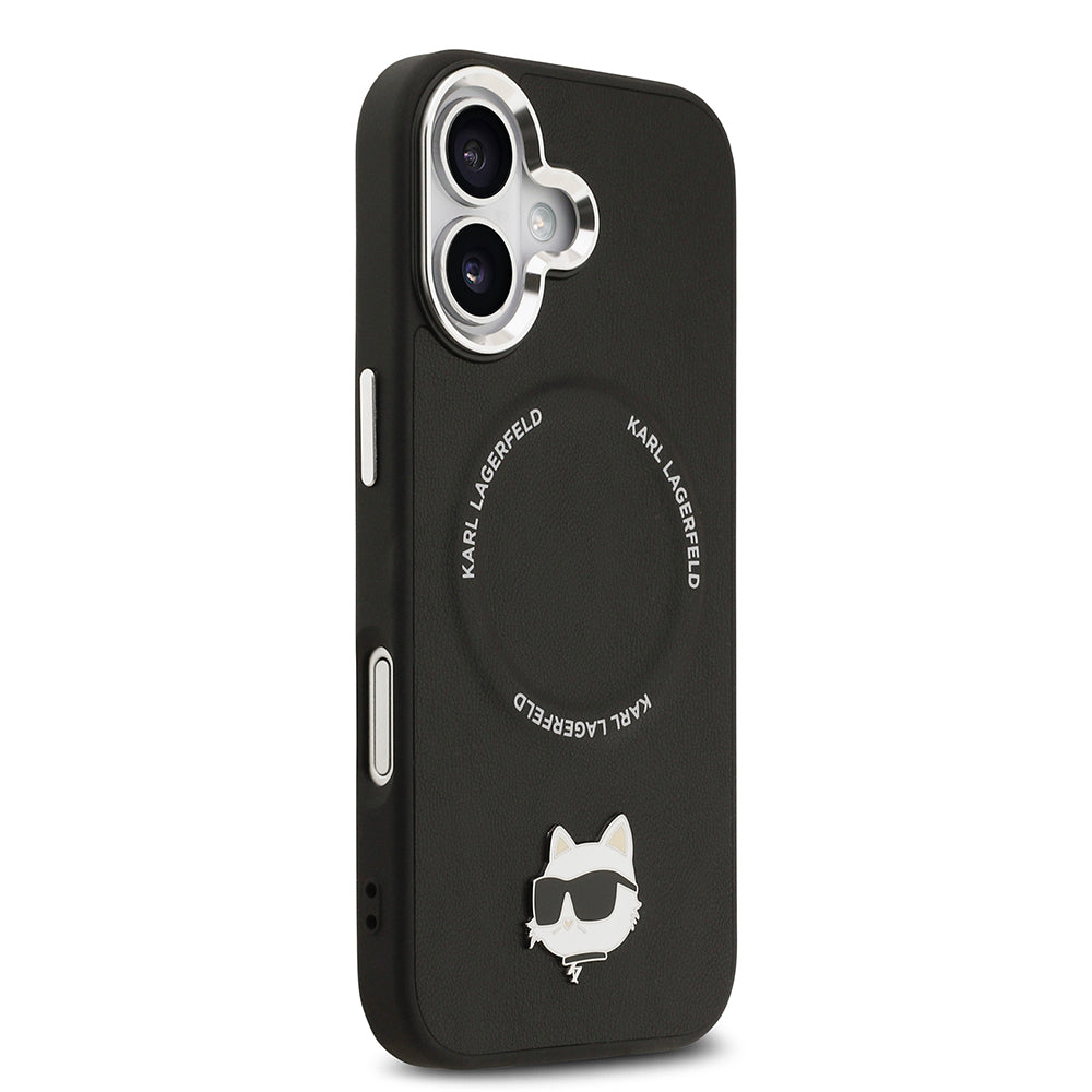 iPhone 17 Kılıf Karl Lagerfeld Orjinal Lisanslı M-safe Şarj Özellikli Metal Kamera ve Buton Tasarımlı Choupette PU Deri Kapak