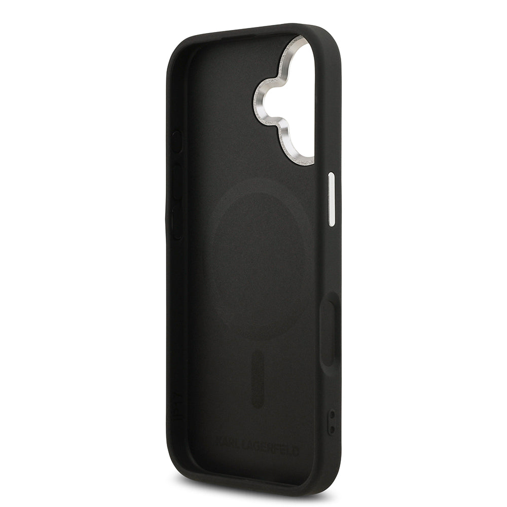 iPhone 17 Kılıf Karl Lagerfeld Orjinal Lisanslı M-safe Şarj Özellikli Metal Kamera ve Buton Tasarımlı Choupette PU Deri Kapak